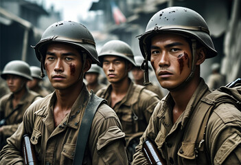 war scene, soldiers fighting in war and injured