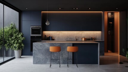 Modern dark kitchen with a light accent