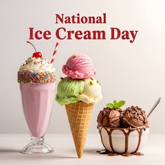 Celebrating National Ice Cream Day with a Trio of Delicious Treats A Sundae a Cone and Chocolate Indulgence