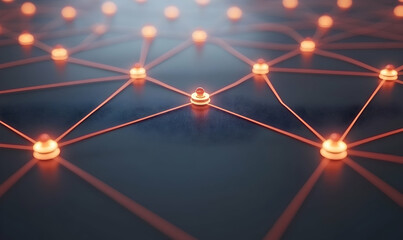 Interconnected Glowing Nodes on Dark Surface: Network Visualizat