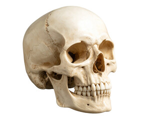 Obraz premium A realistic human skull model, isolated on a transparent background.