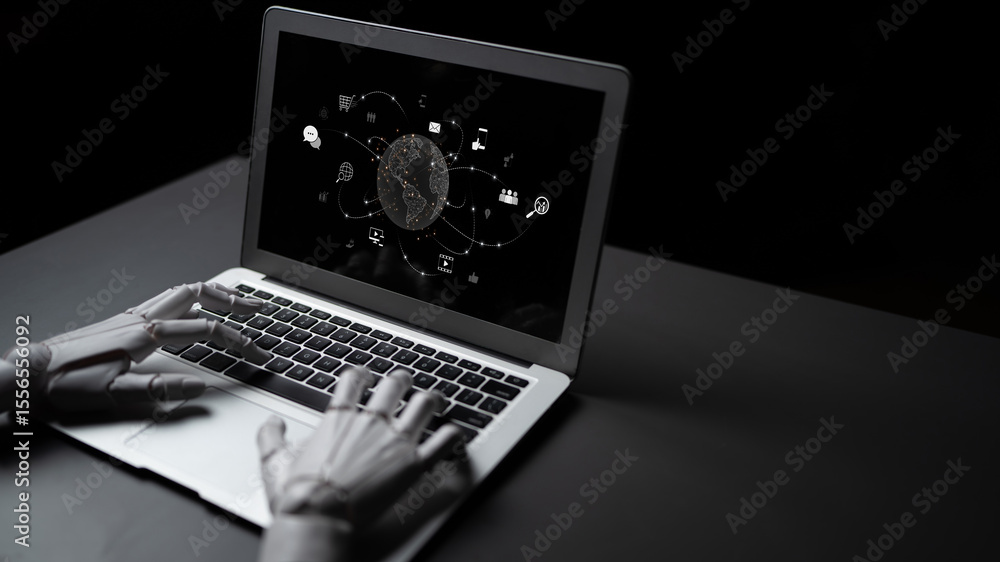 Poster ai-assisted visualization of global communication network, showing data exchange, global connection,
