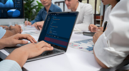 Software development programming on computer screen for brisk application and program coding