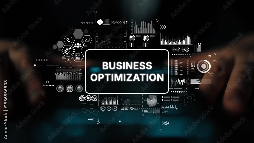 Aufkleber business optimization strategy with data visualization and modern technology in professional environ