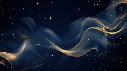 Abstract swirling design with gold particles on a dark background