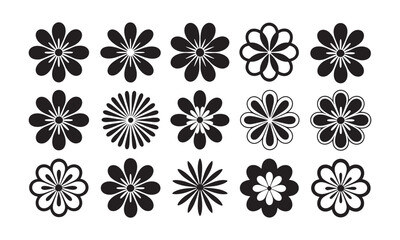 Diverse Small Flower Silhouettes Set: Assorted Botanical Icons for Patterns and Digital Art.

