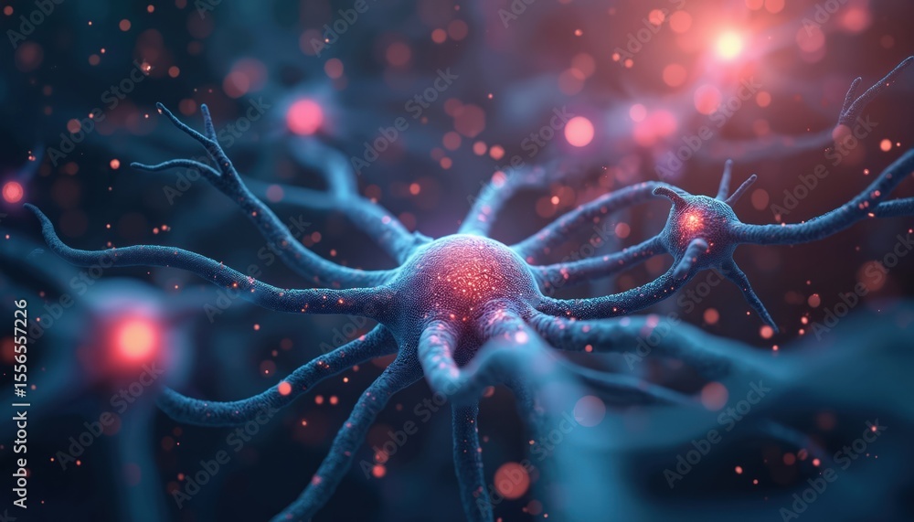 Poster graphic illustration of neurological feedback. illustration features network of neurons transmitting