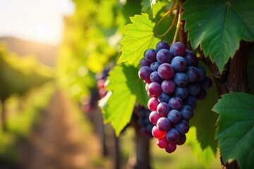 Fototapeta premium Sun-Drenched Grapes Ready for Harvest Abundant Vineyard Yield Promises a Rich Vintage Wine