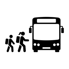 School bus icon. Children going to school. Public transport. Back to school. Vector icon isolated on white background.