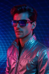 Retro-Futuristic Portrait with Neon Sunglasses and Vaporwave Aesthetics