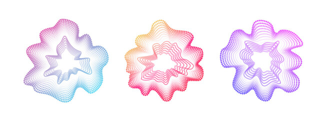   Sonic iridescent circular circular dot waves. Abstract vector wavy neon circles. Minimalistic sound lines, . Colorful cover for music poster and banner. Radial spectrum.