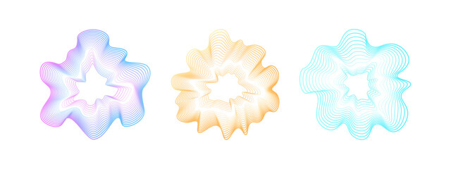 Sonic neon neon circular waves. Abstract vector wavy gradient circles. Minimalistic sound rainbow lines, radial spectrum. Colorful cover for music poster and banner