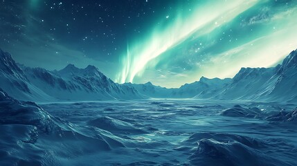 Naklejka premium Northern lights on beautiful mountains and also showers lightly 