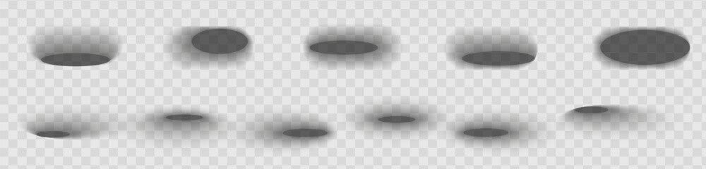 Square and rectangle box shadow effects. Realistic overlay and transparent shadows vector set, shades falling from objects on floor with soft black edges and dark corners, transparent background