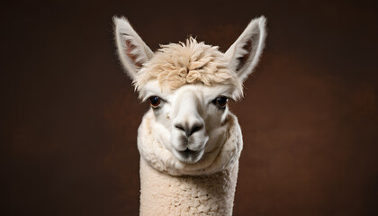 Obraz premium Soft alpaca charm: fluffy beige wool captured on a natural brown backdrop