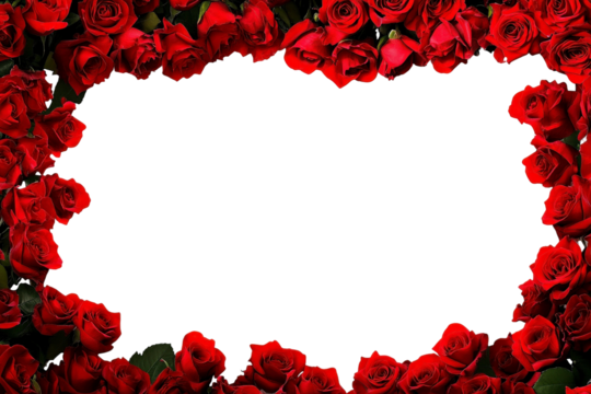 Beautiful red roses in full bloom forming an elegant frame, perfect for adding a romantic touch to any design or creative project, capturing love and passion.