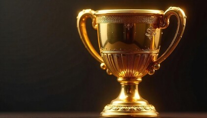 Close-up of a gleaming golden trophy with intricate detailing, symbolizing achievement and innovative success Perfect for business, technology, and award-related projects , surface, breakthrough