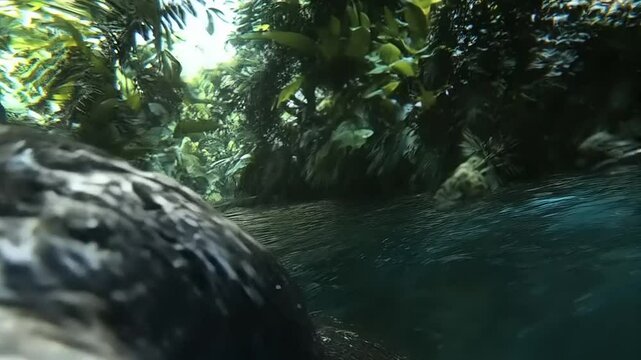 Aquatic Encounters: Intimate Glimpse of a Sloth Navigating Waterways in Tropical Zone