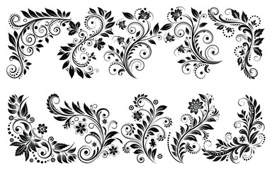 Elegant Floral Ornamentation A Collection of Decorative Swirls Leaves and Blossoms in a Classic Vintage Style Pattern