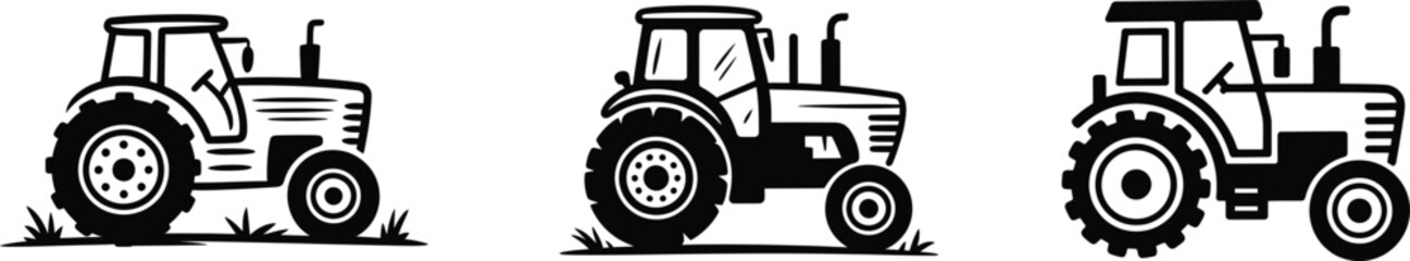 Fototapeta premium three set of Tractor vector graphic collection for agricultural machinery and farming equipment design needs
