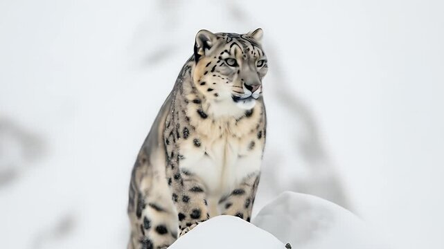 Snow leopard on a snowy landscape