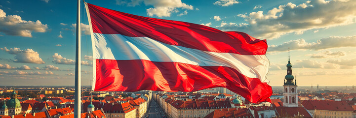  The flag of Latvia flies over the city