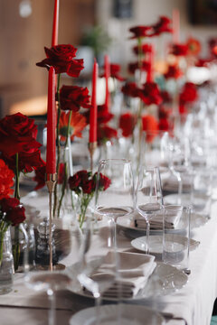Elegant Table Setting with Red Roses