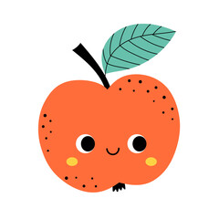 Cute apple in kawaii style,vector illustration.
