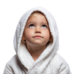 Young Child in White Bathrobe Pure Innocence Soft Textures Peaceful Expression Studio Portrait Photography on transparent Background