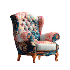 Vibrant Floral Wingback Chair Elegant Design  Upholstery on transparent Background