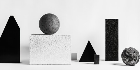 An Abstract Composition of Geometric Shapes Presented in a Monochrome Palette and Style