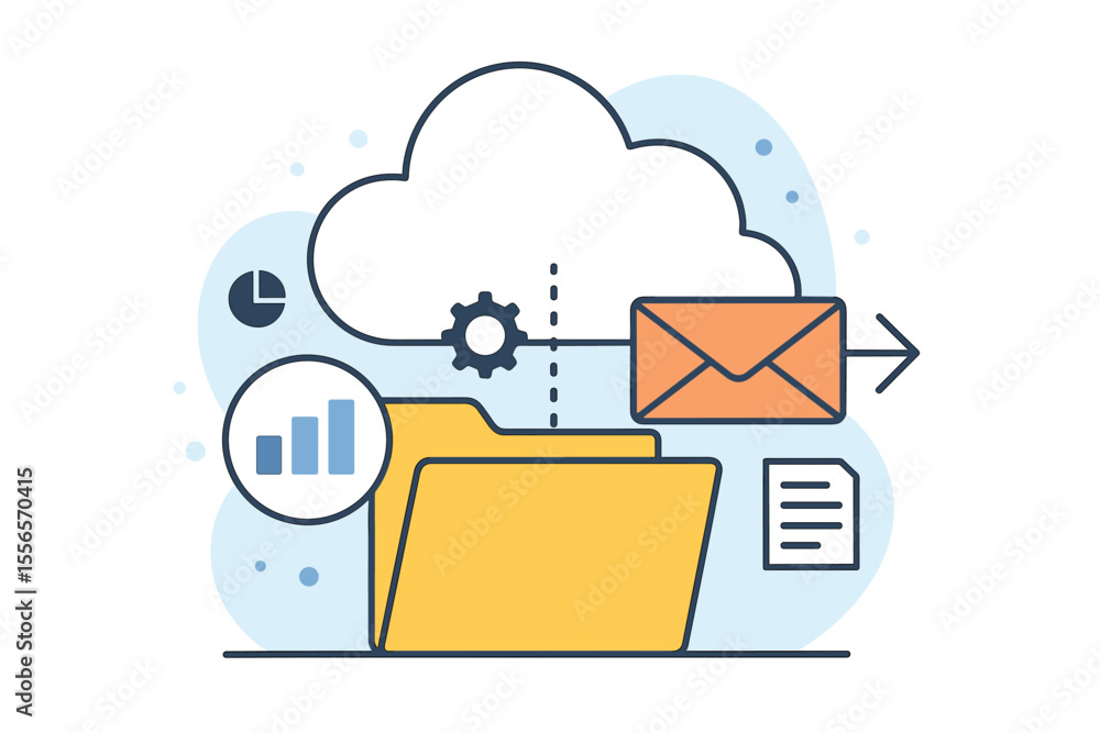Poster cloud computing and data storage technology concept. vector flat illustration showing information pr