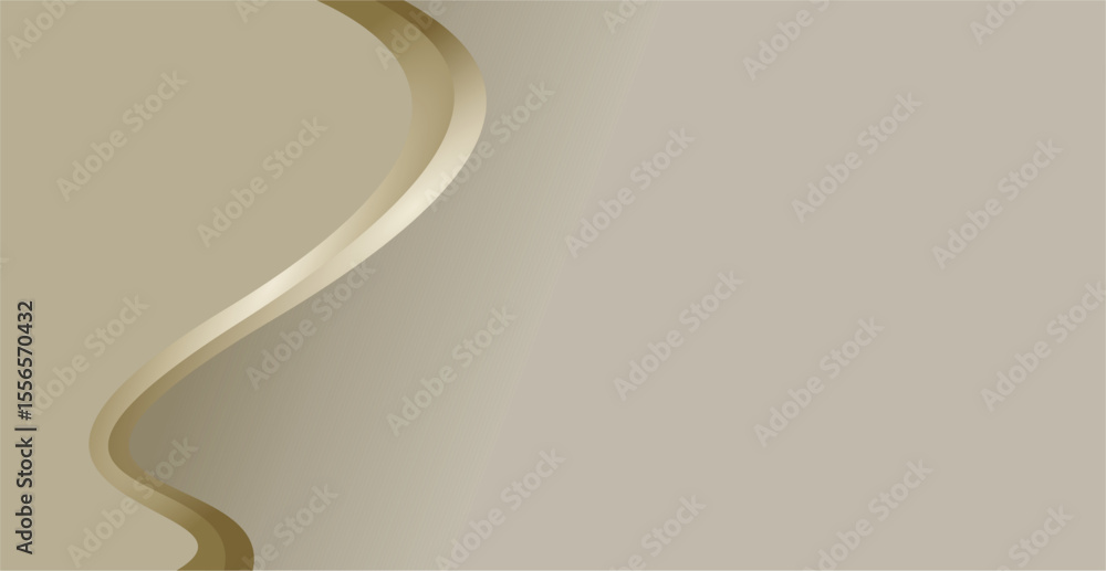 Poster composition of empty space, curved lines and geometric abstract fields with gradations of gold, brow
