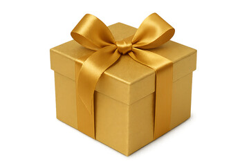 Obraz premium Golden gift box with ribbon isolated on transparent background