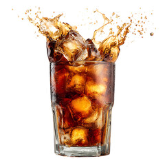 Refreshing Cola Drink with Ice Cubes and Splash on transparent Background