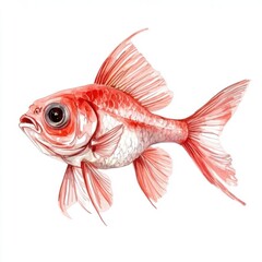 Fototapeta premium Isolated Goldfish on White Background in Watercolor Illustration