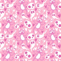 Halloween animals seamless cats pattern for wrapping paper