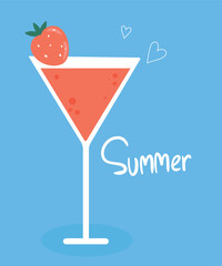 Flat Design Illustration with Cocktail and Strawberry Decoration 