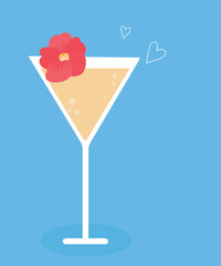 Flat Design Illustration with Cocktail and Flower Decoration 