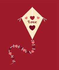 Flat Design Illustration with a Kite at Love Pattern