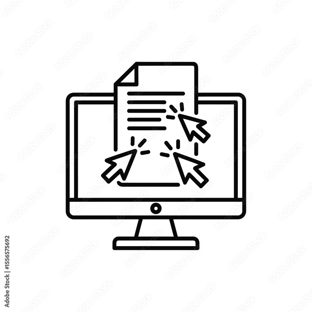Poster remote work document management icon with clicks on screen