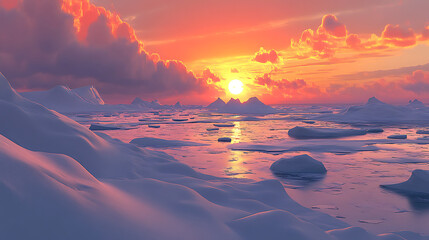 Beautiful scene of sunrise in the winter mountains