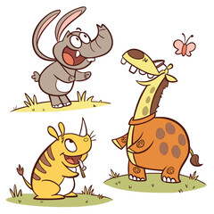 Quirky Cartoon Animal Characters Vector Illustration, Funny and Unique Creatures in Comic Style