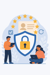GDPR General Data Protection Regulation vector concept. Cybersecurity and personal data privacy protection. Online security with shield and lock. EU compliance law illustration.