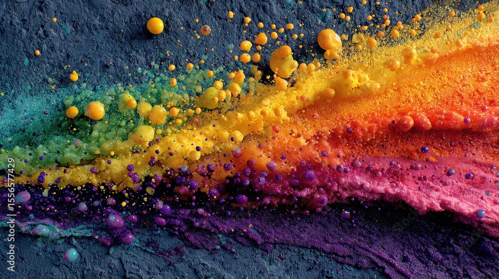 Poster abstract vibrant multicolored powders blending together with droplets resembling a planetary nebula 
