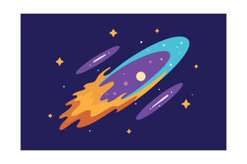Fototapeta premium Cosmic Wonder A Fiery Comet's Journey Through Galaxies