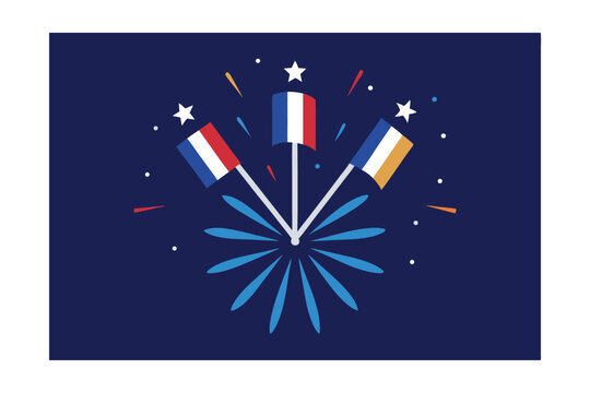 Celebrating Bastille Day French Flag Fireworks Illustration