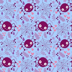 Cartoon monsters seamless Halloween spider pattern for wallpaper and fabrics and textiles and packaging and linens