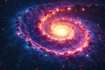 Obraz premium Close-up shot of a mesmerizing spiral galaxy, swirling nebulae creating a cosmic dance of light and color Perfect for science, astronomy, space, and design projects , nebula, galactic swirl, twirl
