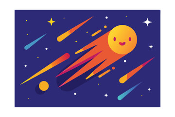 Naklejka premium Whimsical Comet A Bright, Happy Journey Through Space
